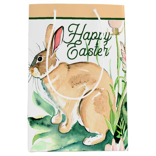 Sac Cadeau Moyen Aquarelle coutume lapin Pâques (Devant)