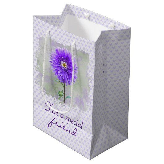 Sac Cadeau Moyen Aquarelle Dahlia Sur Les Coeurs (Devant Angle)