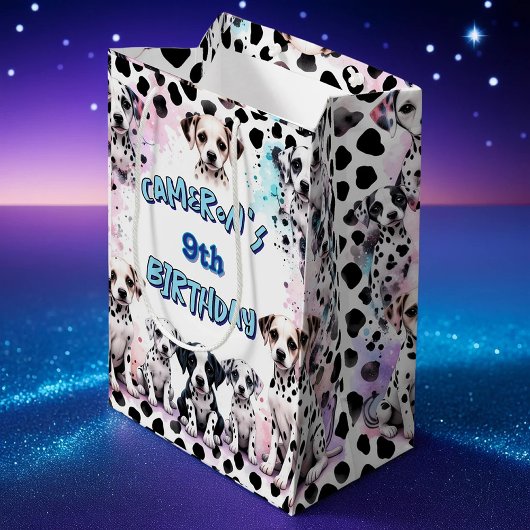 Sac Cadeau Moyen Aquarelle Dalmatie Chiot fête d'anniversaire