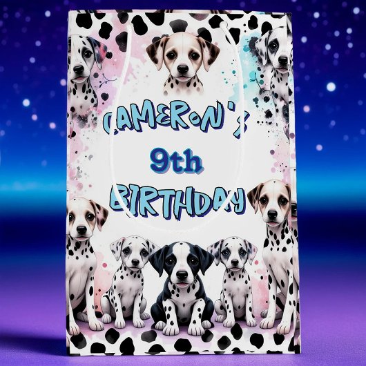 Sac Cadeau Moyen Aquarelle Dalmatie Chiot fête d'anniversaire