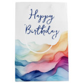 Sac Cadeau Moyen Aquarelle d'anniversaire Rainbow Waves (Devant)