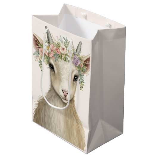 Sac Cadeau Moyen Aquarelle de chèvre d'animal mou (Devant Angle)