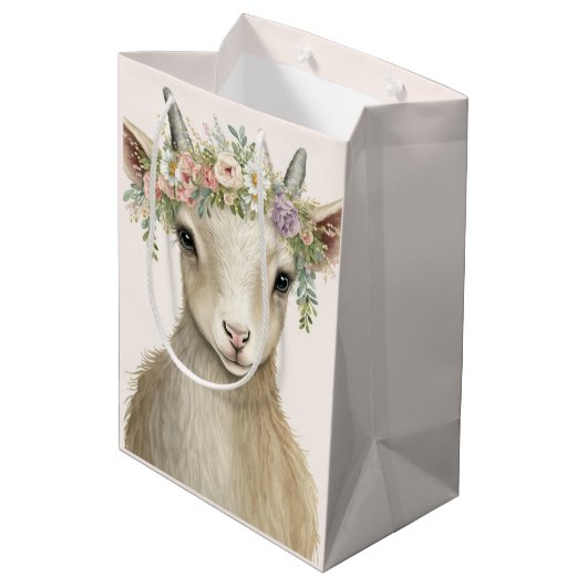 Sac Cadeau Moyen Aquarelle de chèvre d'animal mou (Dos Angle)