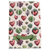 Sac Cadeau Moyen Aquarelle de coeur Succulente Valentines Motif de  (Dos)