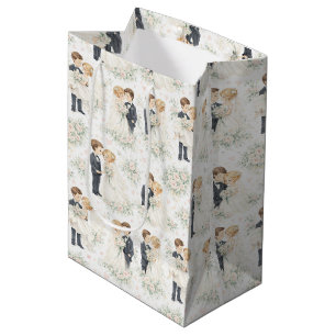 Sac Cadeau Moyen Aquarelle de mariage Blonde Mariée Marié Florales