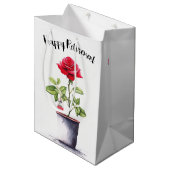 Sac Cadeau Moyen Aquarelle de retraite Rose rouge Bush (Devant Angle)