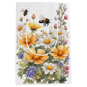 Sac Cadeau Moyen Aquarelle des abeilles fleurs sauvages et miel