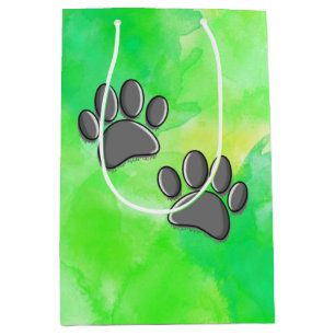Sac Cadeau Moyen Aquarelle des Empreintes de pattes de chiot noir