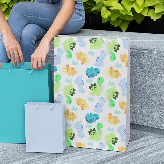 Sac Cadeau Moyen Aquarelle Dinosaure Motif sans couture