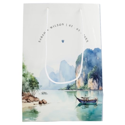 Sac Cadeau Moyen Aquarelle douce Côte Thaïlande Mariage marin (Dos)