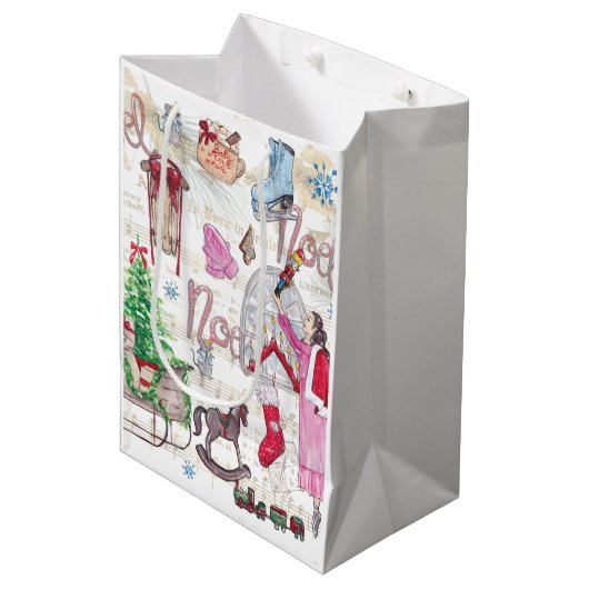 Sac Cadeau Moyen Aquarelle Élégante fée de Noël (Devant Angle)