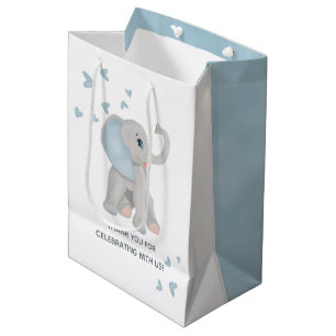 Sac Cadeau Moyen Aquarelle Elephant Garçon Baby shower bleu Favoris
