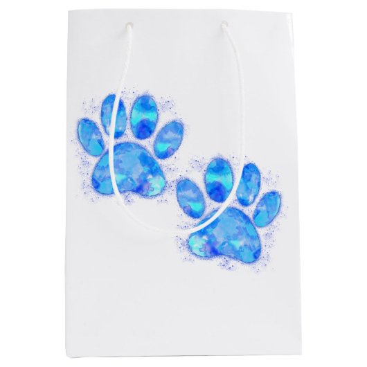 Sac Cadeau Moyen Aquarelle Empreintes de pattes de chiot bleu (Devant)
