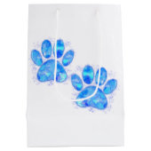 Sac Cadeau Moyen Aquarelle Empreintes de pattes de chiot bleu (Dos)
