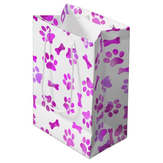 Sac Cadeau Moyen Aquarelle Empreintes de pattes roses (Devant Angle)