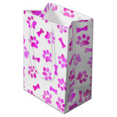 Sac Cadeau Moyen Aquarelle Empreintes de pattes roses (Dos Angle)