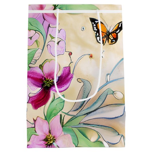Sac Cadeau Moyen Aquarelle fleurs violettes et papillon (Dos)