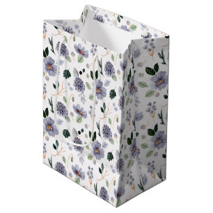 Sac Cadeau Moyen Aquarelle Florale Motif pourpre