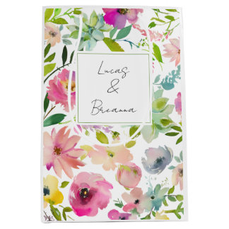 Sac Cadeau Moyen Aquarelle Florale NOMS & NOMS Mariage Coloré