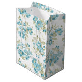 Sac Cadeau Moyen Aquarelle Florale Turquoise Vert Olive (Devant Angle)