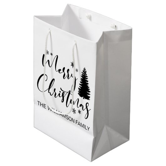 Sac Cadeau Moyen Aquarelle Forêt de sapins rustiques Moyenne hiver  (Devant Angle)