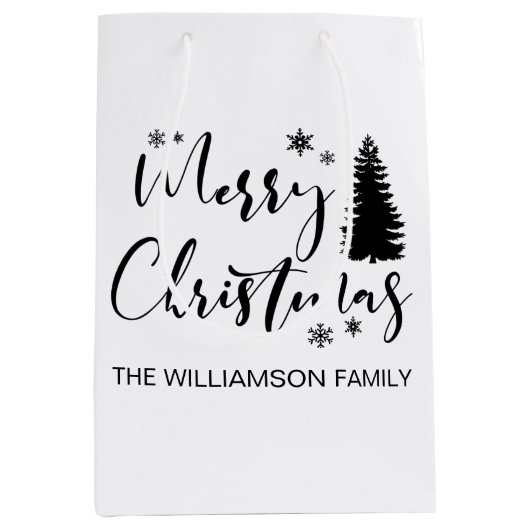 Sac Cadeau Moyen Aquarelle Forêt de sapins rustiques Moyenne hiver (Devant)