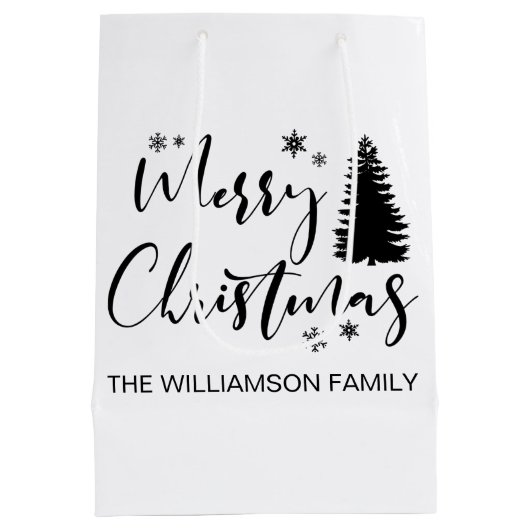 Sac Cadeau Moyen Aquarelle Forêt de sapins rustiques Moyenne hiver (Dos)