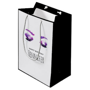 Sac Cadeau Moyen Aquarelle glamour aux yeux et aux bouillons pourpr