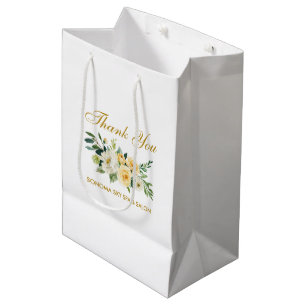 Sac Cadeau Moyen Aquarelle Jaune Floral Or Élégant Merci