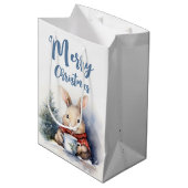 Sac Cadeau Moyen Aquarelle Lapin de Noël (Devant Angle)