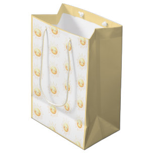 Sac Cadeau Moyen Aquarelle mignonne souriante Jaune soleil enfants