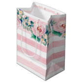 Sac Cadeau Moyen Aquarelle MODERNE Chic Large Stripes avec Rose (Devant Angle)