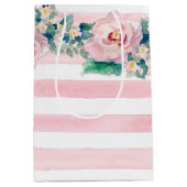 Sac Cadeau Moyen Aquarelle MODERNE Chic Large Stripes avec Rose (Devant)