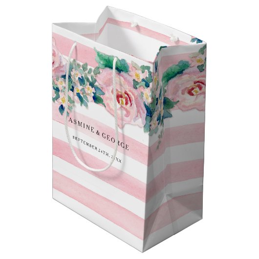 Sac Cadeau Moyen Aquarelle MODERNE Chic Large Stripes avec Rose (Dos Angle)