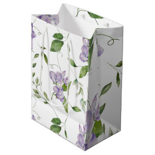 Sac Cadeau Moyen Aquarelle Purple Pois Doux Fleurs Élégantes