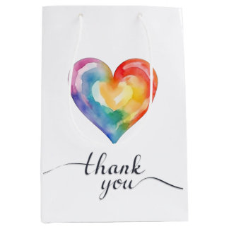 Sac Cadeau Moyen Aquarelle Rainbow Heart Merci Cadeau