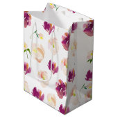 Sac Cadeau Moyen Aquarelle rose Bourgogne Florale (Devant Angle)