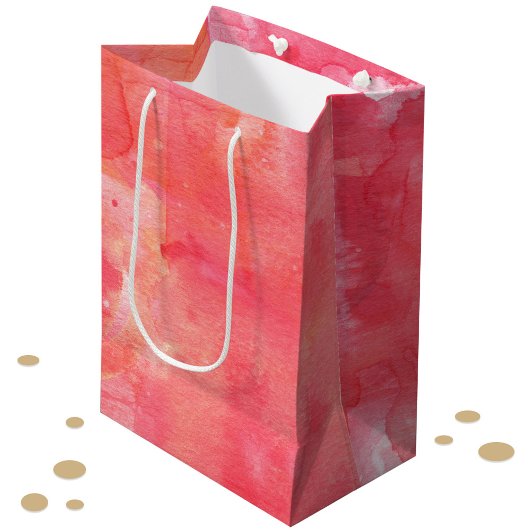 Sac Cadeau Moyen Aquarelle rose Confetti Abstrait Peint