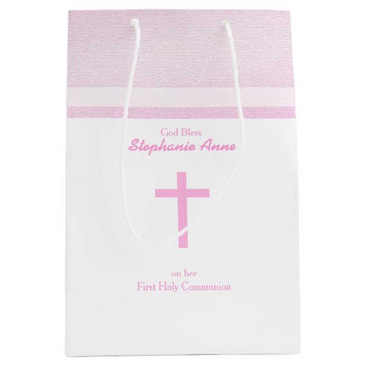 Sac Cadeau Moyen Aquarelle rose de communion (Devant)
