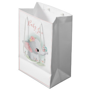 Sac Cadeau Moyen Aquarelle rose Eléphant mignonne Bébé Amour fille