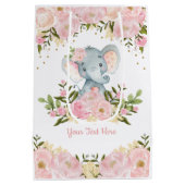 Sac Cadeau Moyen Aquarelle rose féminine de bébé d'éléphant d'or (Dos)