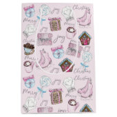 Sac Cadeau Moyen Aquarelle rose Noël mignonne (Devant)