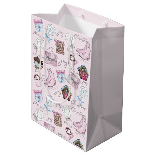 Sac Cadeau Moyen Aquarelle rose Noël mignonne (Dos Angle)