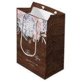 Sac Cadeau Moyen Aquarelle rustique Hydrangea Wood Look| Mariage (Devant Angle)