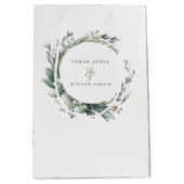 Sac Cadeau Moyen Aquarelle rustique Mariage de serrure vert feuilla (Devant)