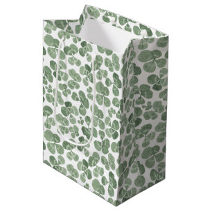 Sac Cadeau Moyen Aquarelle Shamrock St. Patrick's Clover Patterned
