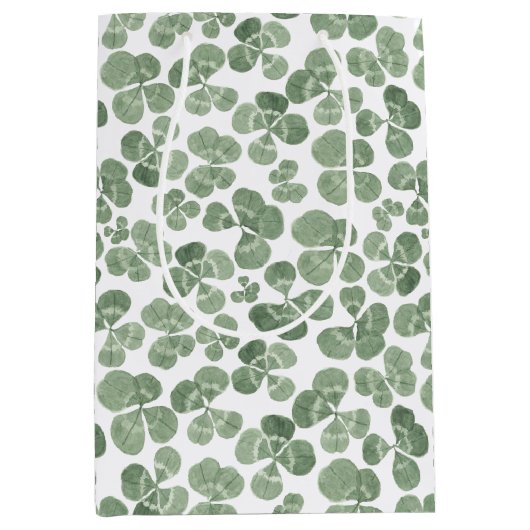 Sac Cadeau Moyen Aquarelle Shamrock St. Patrick's Clover Patterned (Devant)