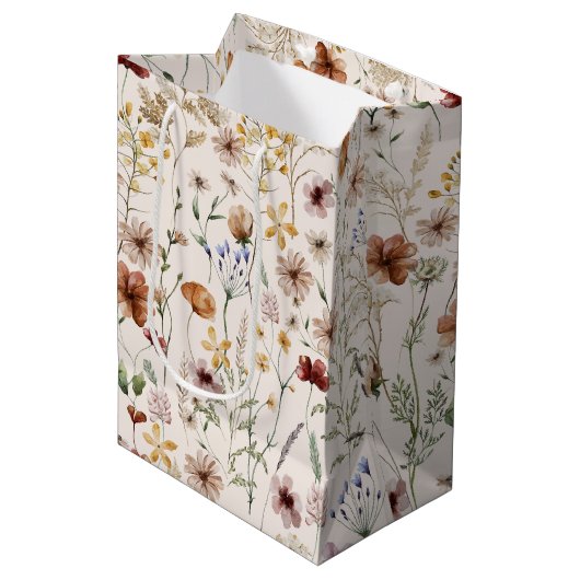 Sac Cadeau Moyen Aquarelle Tiny Bloom Boho Motif Floral (Devant Angle)