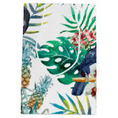 Sac Cadeau Moyen Aquarelle tropicale d'oiseau de perroquet d'ananas (Dos)