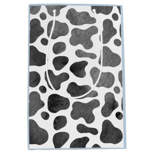 Sac Cadeau Moyen Aquarelle Vache imprimé bleu (Devant)